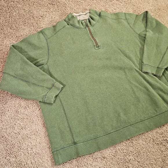 READ Tommy Bahamas Reversible Sweatshirt Mens XL Green 1/4 Zip Pullover Sweater - Picture 6 of 7